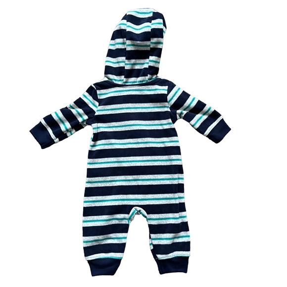 Carter's Child of Mine Blue Striped Hooded Fleece Jumpsuit, Size 3 Months - Picture 3 of 4